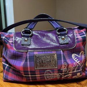 Coach Poppy Purse Purple Plaid. Double handle and 17” shoulder strap